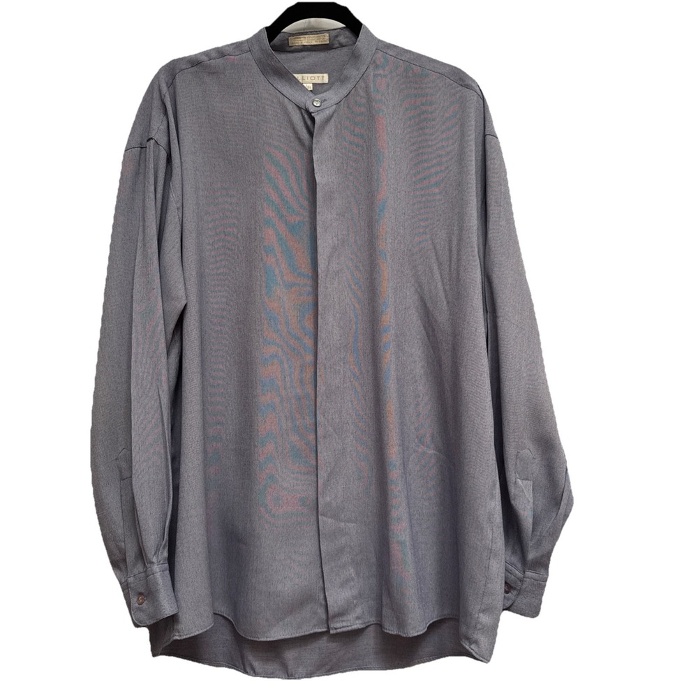 Elliott Rayon Shirt Men Size L Neck 16"‎ -16 1/2 Blue Banded Collar Long Sleeve